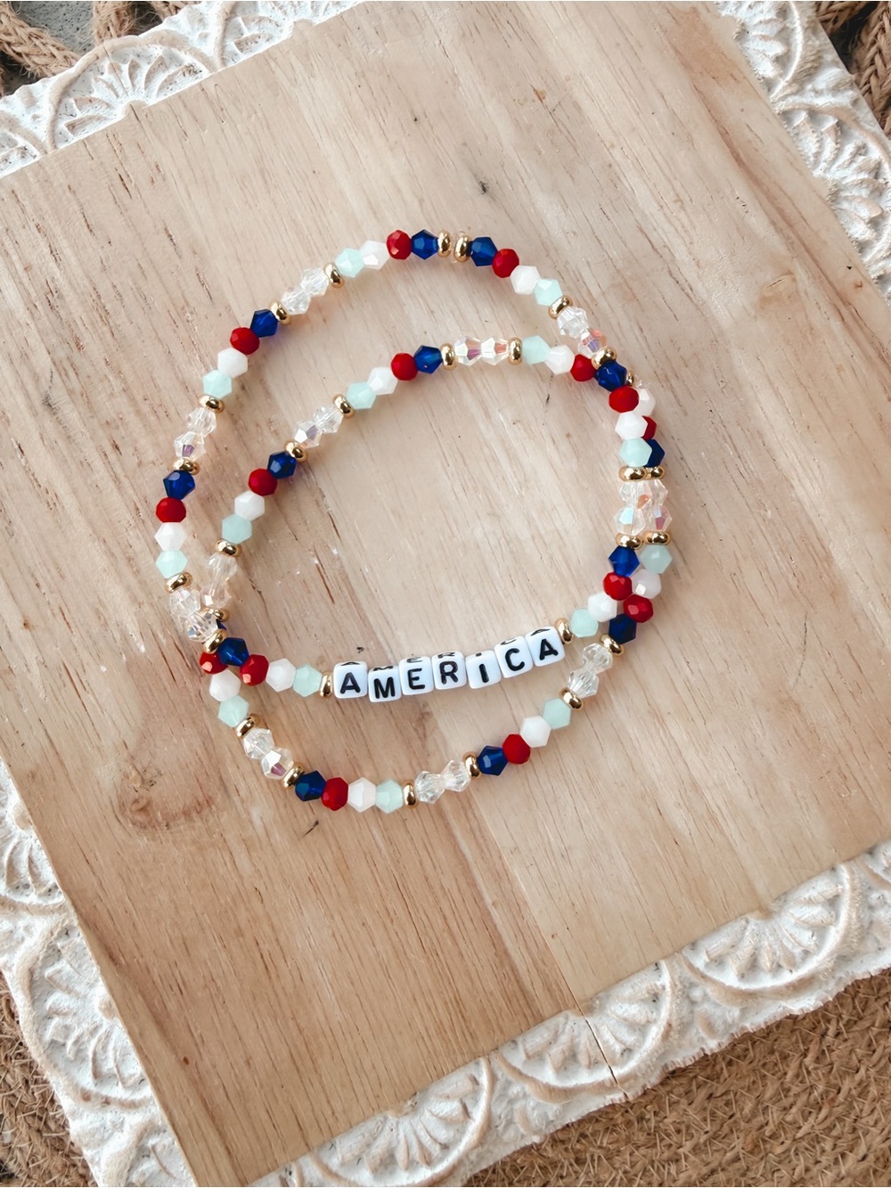 Patriotic 'America' Beaded Stretch Bracelet Set - Red, White & Blue